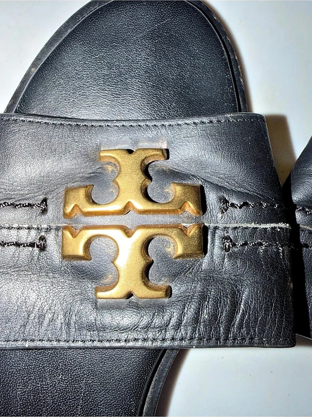 Tory Burch Double T Sport Slide Black Leather Sandals US 8.5